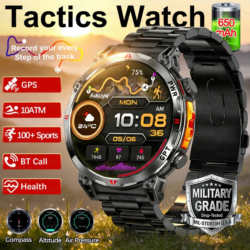 2026 New Outdoor GPS Sports Smartwatches Men Compass 10ATM Waterproof 24/7 Health Monitoring ChatGPT Bluetooth Call Smart Watch