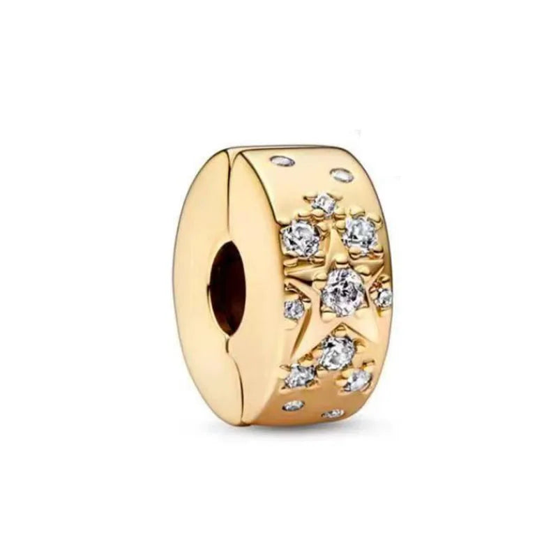 Blue Sparkling Zircon Star Moon Series Charms Beads Fit Original Bracelet Women DIY Pendant Accessories Jewelry 925 Silver Gifts
