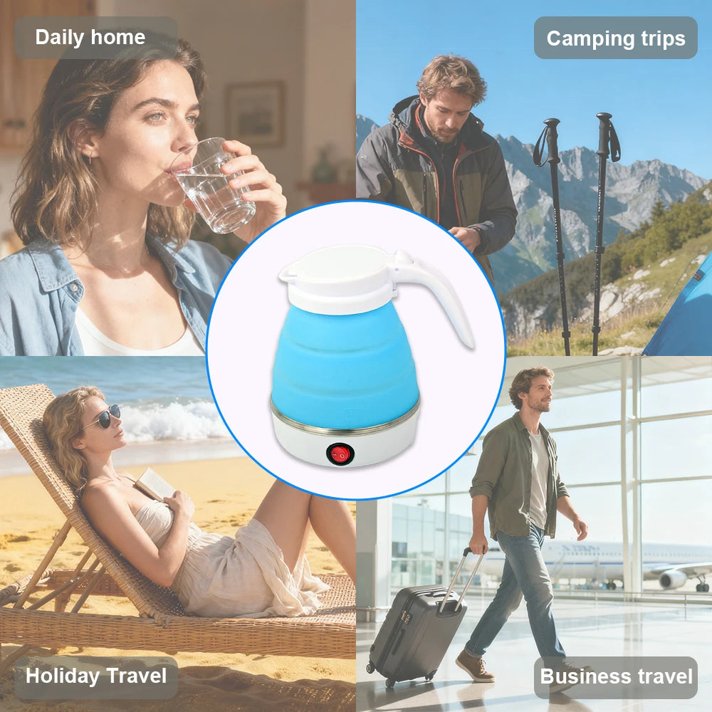 0.6L Mini Folding Kettle Portable Water Heater electric kettle household water heater silicone compression Easy To Travel