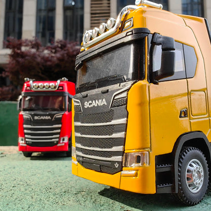 1:50 Alloy Diecast Large Truck Model Car Toy Simulation Container Toy Sound and Light Pull BackTransport Vehicle Model Kid Gifts