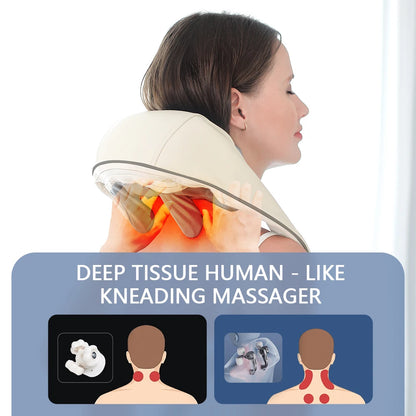 Foreverlily 26W Brushless Motor Neck and Shoulder Massager, Wireless Shoulder and Back Kneading Massage Shawl, Neck Masajeador