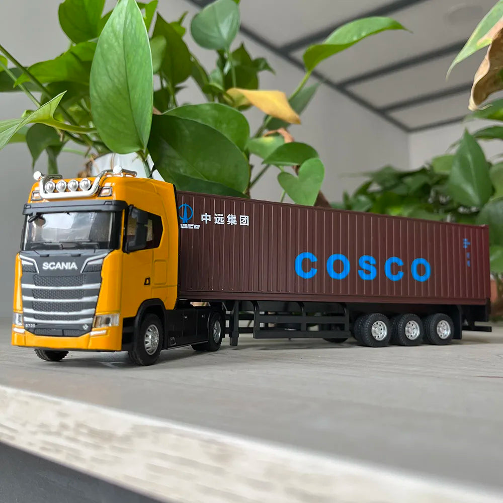 1:50 Alloy Diecast Large Truck Model Car Toy Simulation Container Toy Sound and Light Pull BackTransport Vehicle Model Kid Gifts