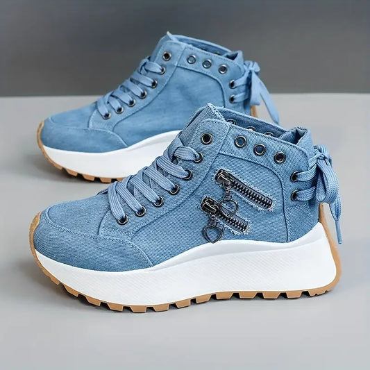 Designer Women's Sneakers High-Top Denim Canvas Shoes Female Girls Students Canvas Shoes for Women Lace-Up Platform Sneakers