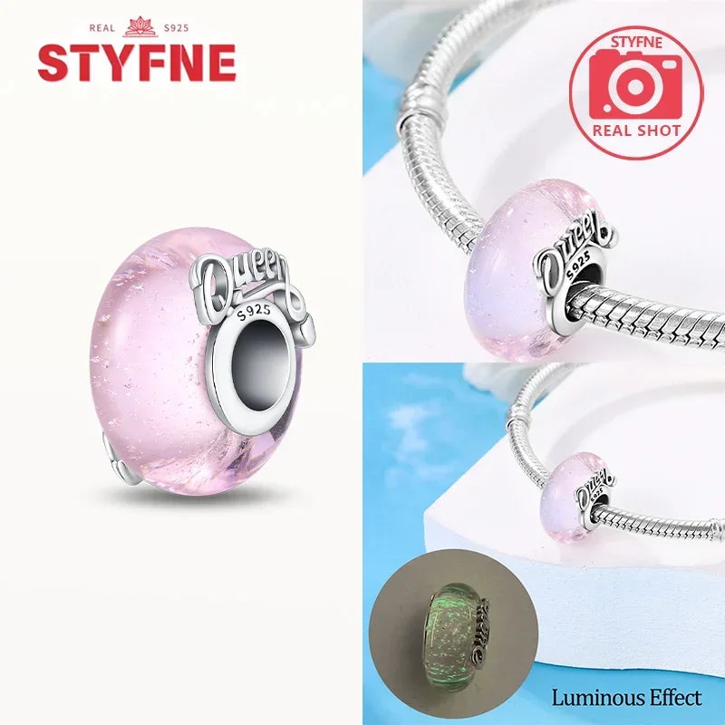 925 Sterling Silver Pink Color Series Beads Heart Flower Murano Glass DIY Jewelry Charms Fit Original Bracelet for Women Fine Gifts