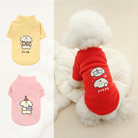 Dog Autumn/Winter Plush Hoodie Cute Cartoon Dog Warm Base Coat Pet Double-Sided German Plush Thick High-Neck Coat
