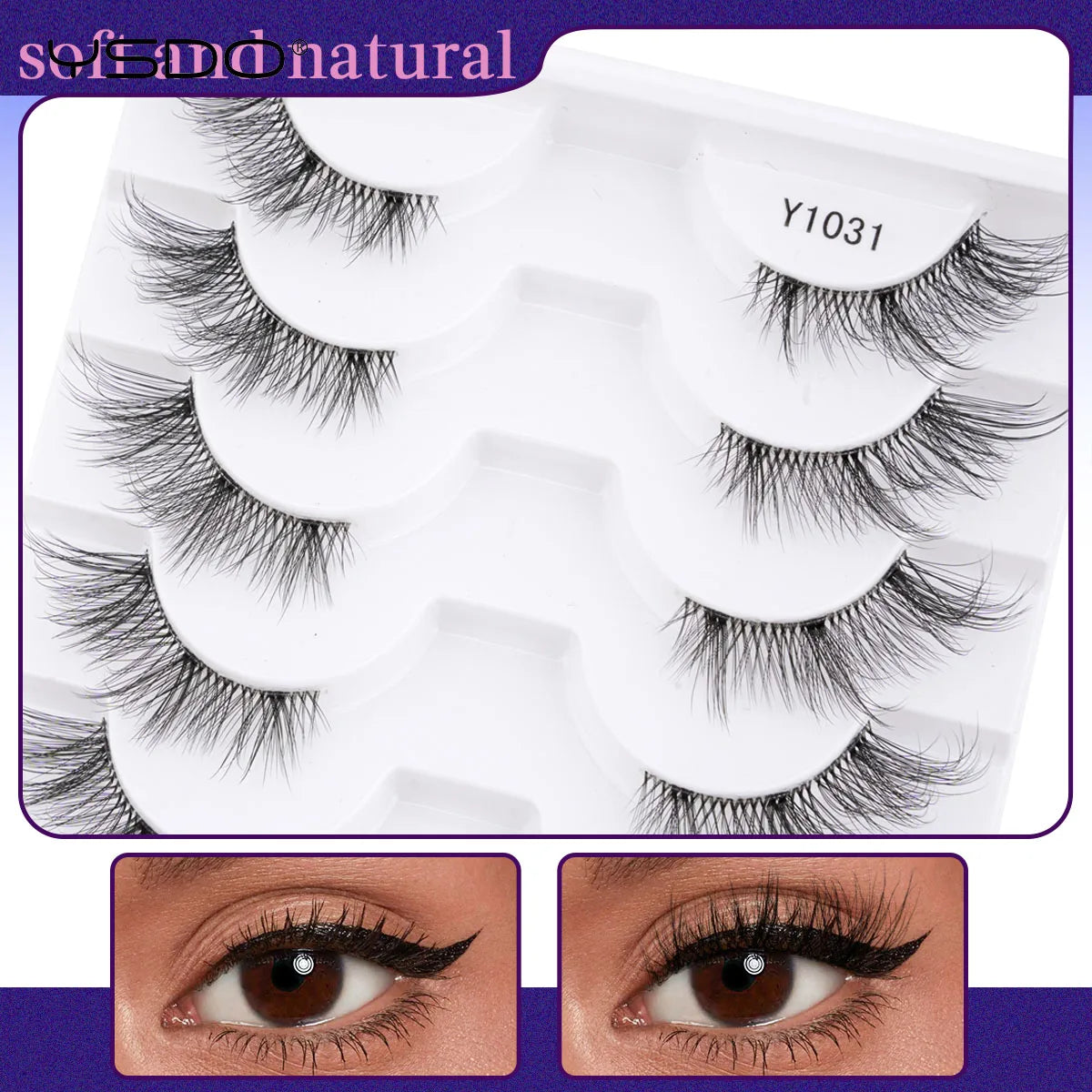YSDO 5/10 Pairs Half Lashes Cat Eyelashes Soft Natural Clear Band False Lashes Natural Wispy Faux 3d Mink Eyelashes Makeup Tools