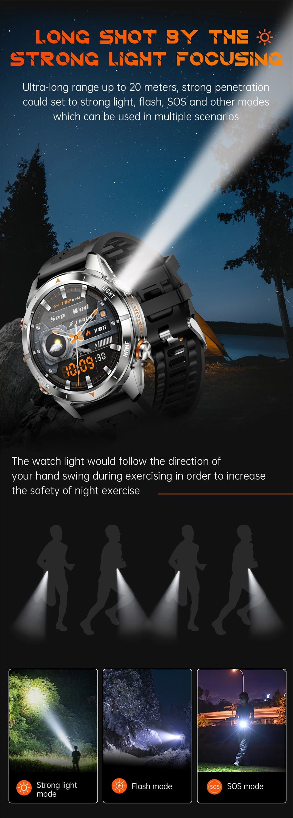New Outdoor Sport Smart Watch, For Men, 1.46" AMOLED Screen LED, Flashlight, 515mAh Battery, 10ATM Waterproof, Bluetooth Call Smartwatch
