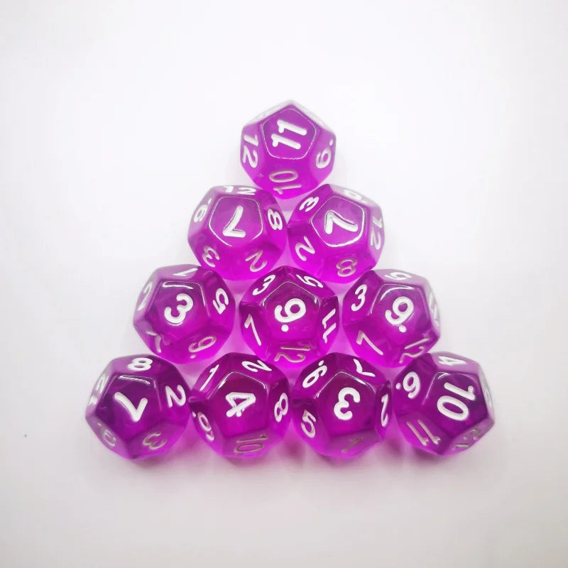 D12 12 Faces DND Dice Transparent Acrylic 12 Side Dice Set Polyhedral TRPG, Mtg, Rpg, Dice for DND or COC Game, 10PCs per Set