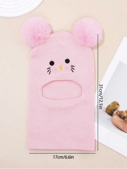 One-piece caps, scarves, and ear protectors for autumn and winter, and embroidered cat headscarves for boys and girls aged 1-6