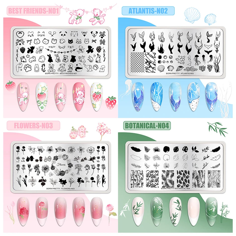 BORN PRETTY Bridal Lace Nail Art Templates Butterfly Flower Leaves Geometry Stamping Plates DIY Image Printing Stencil Tools