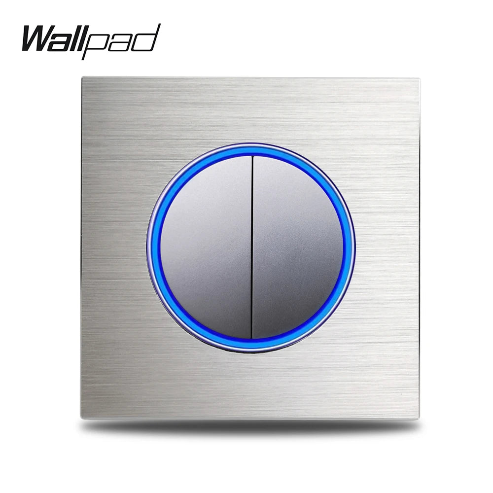 Wallpad Wall Switch 1 Way 2 Way, Circle Round Button, Blue LED Indicator, Brushed Aluminum Finishing, Black Gold SIlver Brown