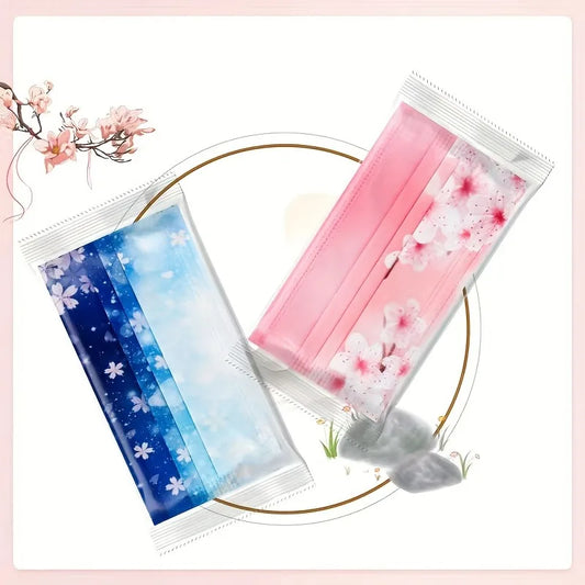 10pcs Romantic Floral & Starry Sky Print Face Masks for Women, 3-Layer Woven Polypropylene, Elastic, Breathable & Sun-Protective