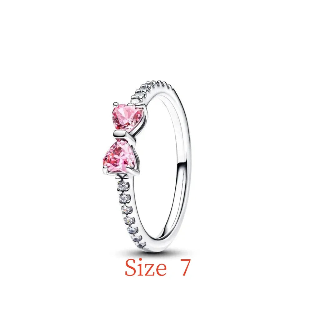 New 925 Silver bow Heart-shaped Ring Necklace Suitable for Valentine's Day,Holiday Gifts for Women DIY High-end ,Fashion Jewelry
