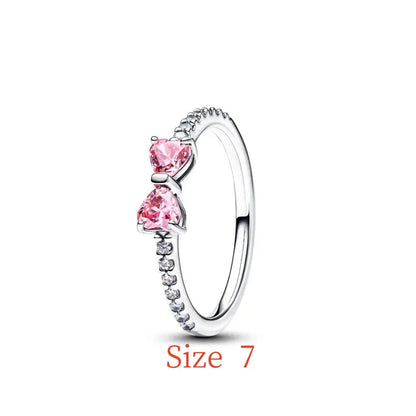 New 925 Silver bow Heart-shaped Ring Necklace Suitable for Valentine's Day,Holiday Gifts for Women DIY High-end ,Fashion Jewelry