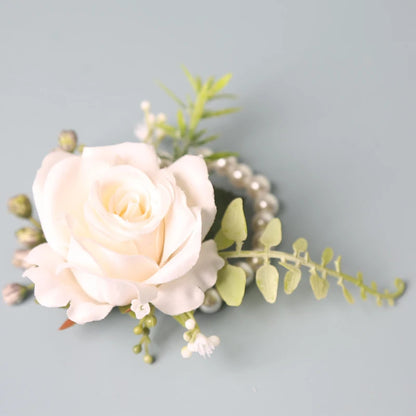 Elegant Groom Boutonniere Flowers for Men's Suit Artificial Roses Wrist Corsage Wedding Accessories