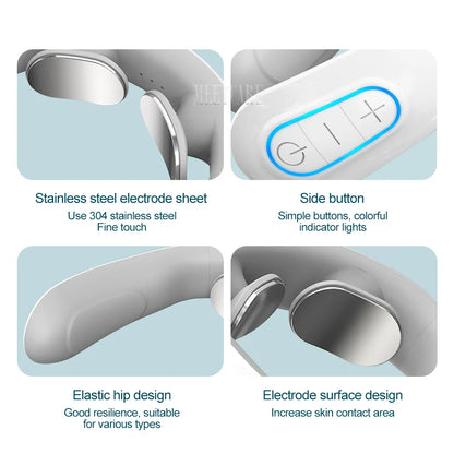 TENS Pulse Back Neck Massage 4 Modes EMS Electric Smart Shoulder Cervical Massager Relaxation Muscle Beating Health Care Tool