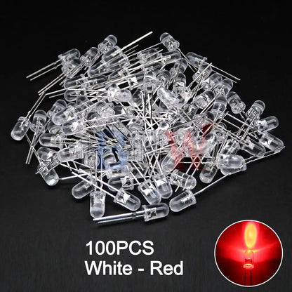 100PCS/LOT, 5mm LED Diode, F5 Assorted Kit, White Green Red Blue Yellow Orange Pink Purple Warm White DIY Light Emitting Diodes, IBUW