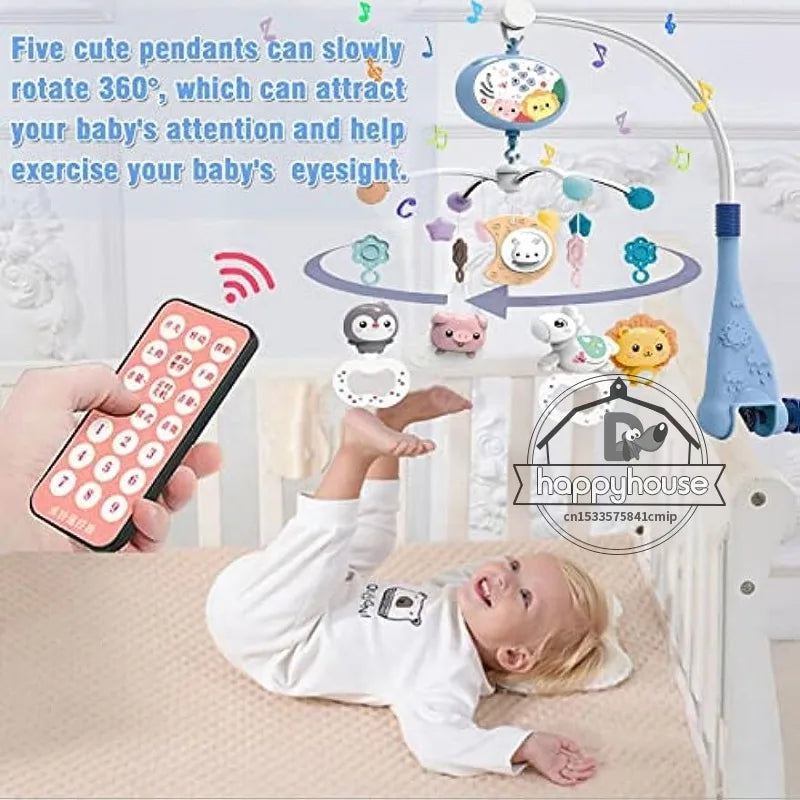 Baby Crib Mobile with Lights Music Projection for Infants 0-6 Months Remote Control Crib Toys for Newborn Baby Mobile for Crib