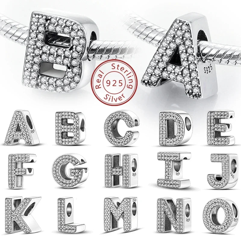 925 Sterling Silver 26 Letters Charms A-Z Alphabet Beads Fit Original Bracelet for Women Girl DIY Fine Jewelry Gift