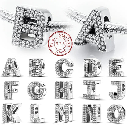 925 Sterling Silver 26 Letters Charms A-Z Alphabet Beads Fit Original Bracelet for Women Girl DIY Fine Jewelry Gift