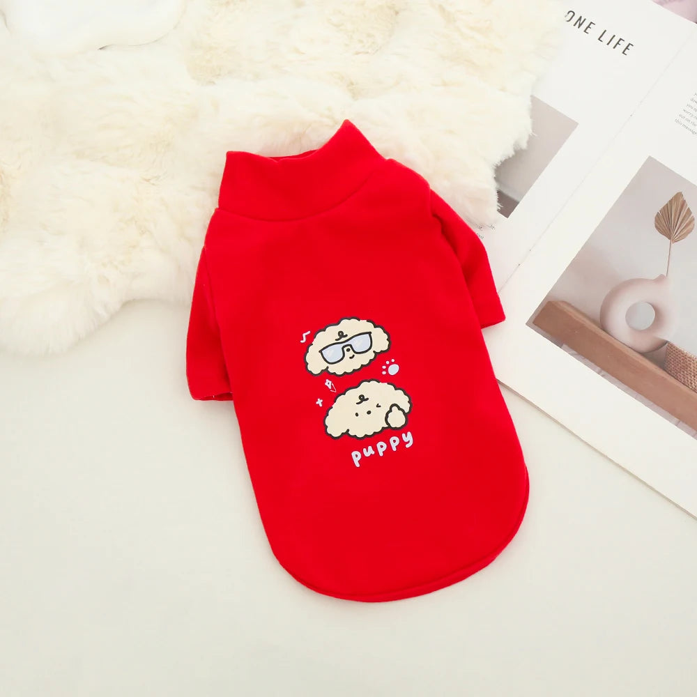 Dog Autumn/Winter Plush Hoodie Cute Cartoon Dog Warm Base Coat Pet Double-Sided German Plush Thick High-Neck Coat