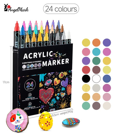Acrylic Marker Pen, Double Headed Waterproof Art Painting Supplies, School Stationary, Graffiti Drawing 12-72 Colors, ANGEL MARK