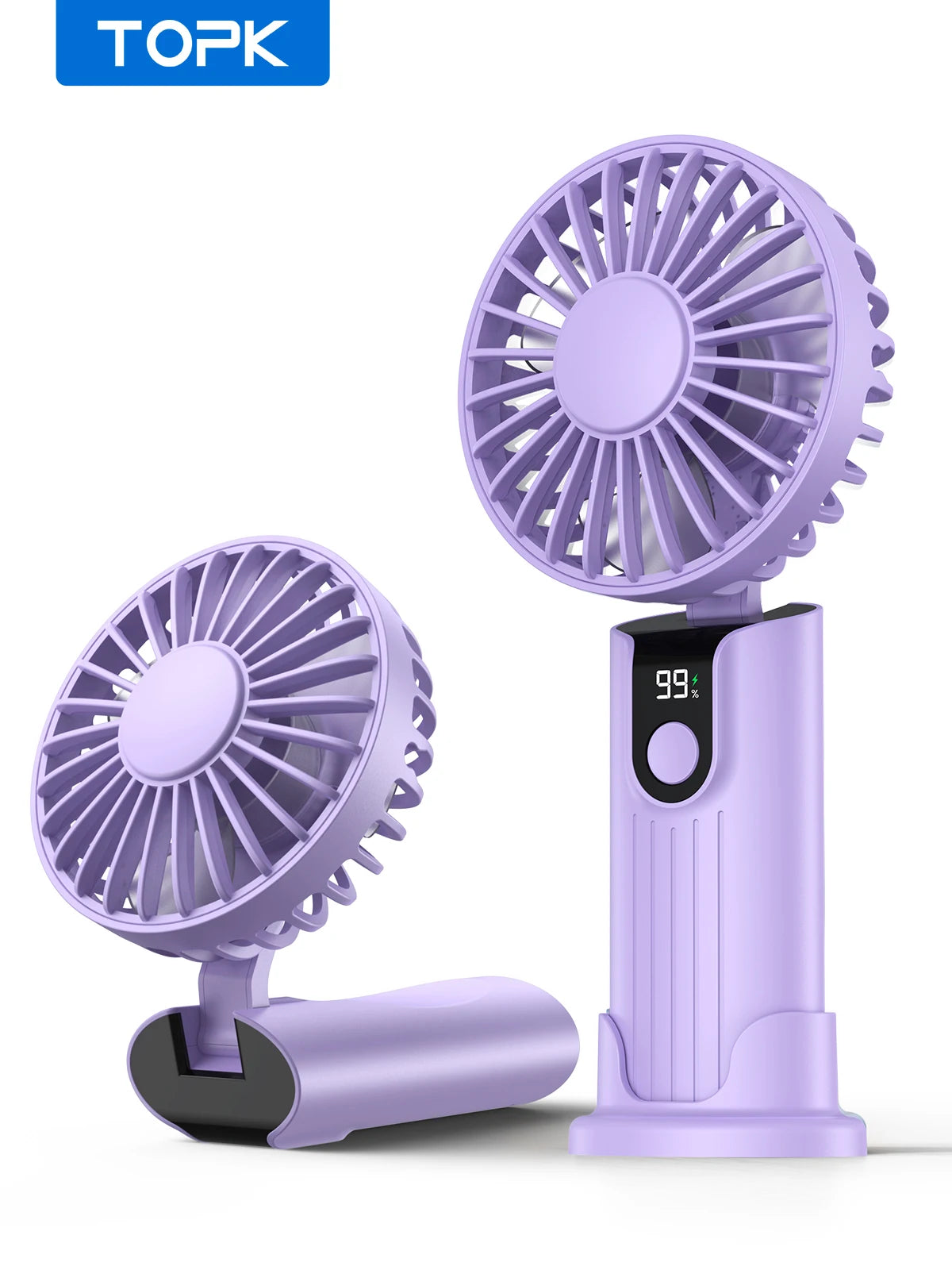 TOPK K38 Portable Handheld Fan,5000mAh 3 in 1 Multifunction Personal Travel Neck Fan with Digital Display,90° Foldable Desk Fan
