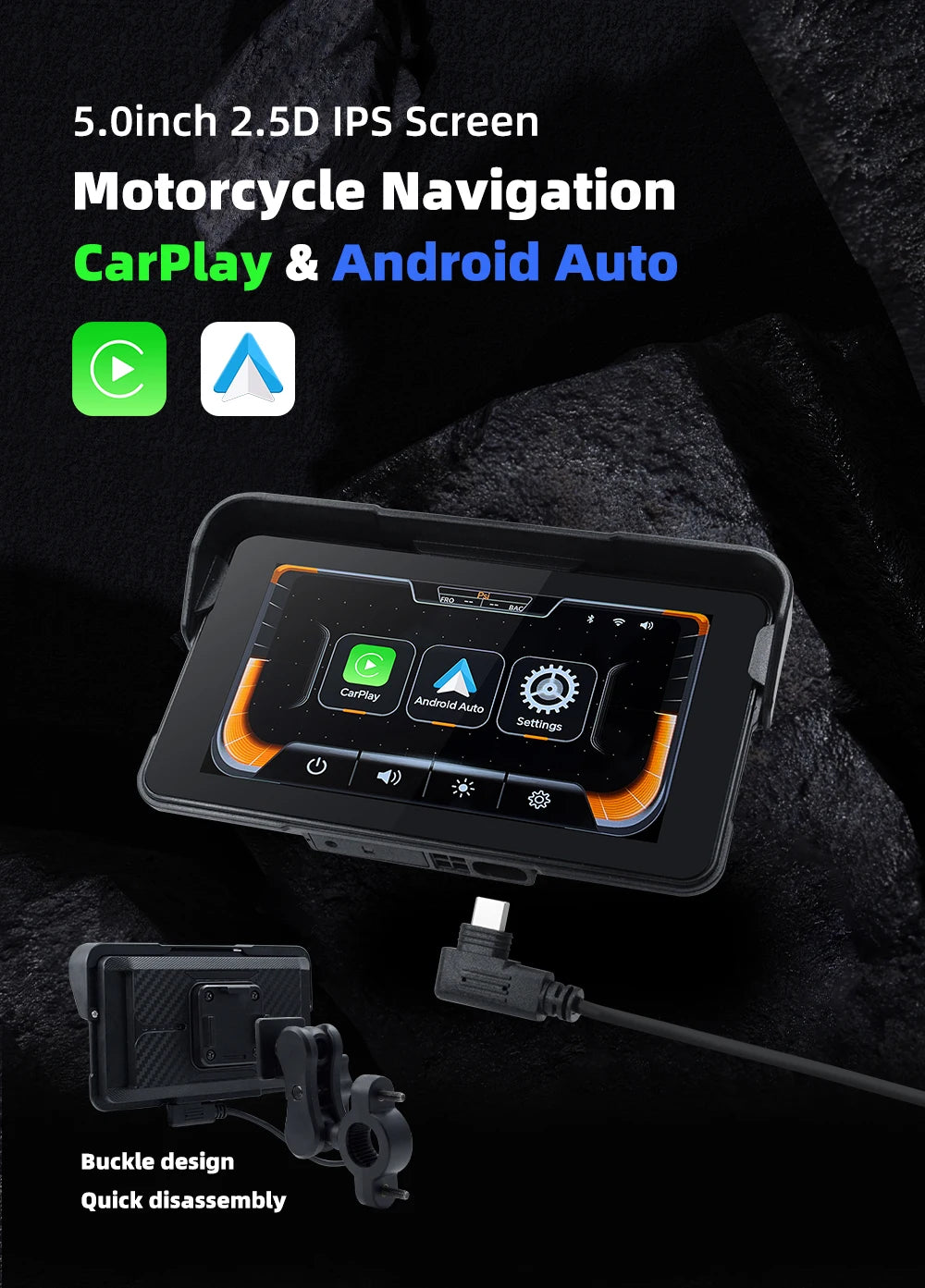EKIY 5 inch GPS Navigation Motorcycle Wireless Carplay Android Auto IPX67 Waterproof Portable Screen BT Moto Motorbike Monitor