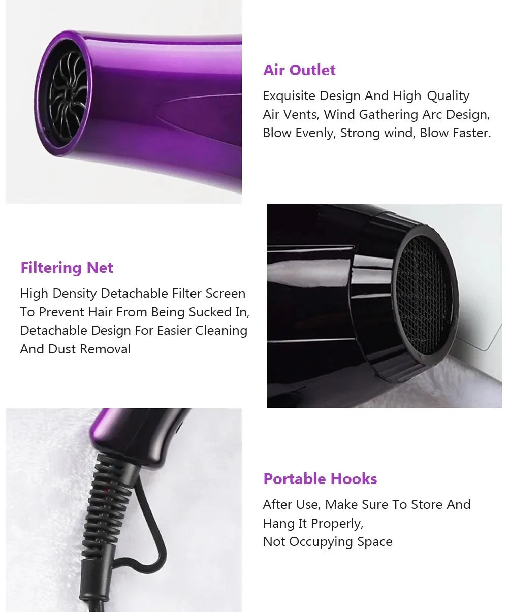 High-Power Ionic Hair Dryer, Fast Heating and Hot/Cold 9 Gears Adjustment Home Professional Hair dryer, Blow Dryer with Accessories