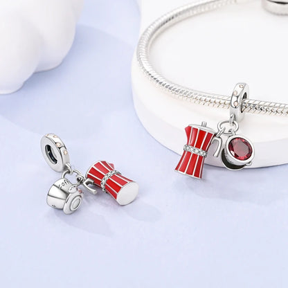Dijes de plata de ley 925 originales, abalorios de cristal de vino, taza de café, dije colgante para pulseras de mujer, joyería DIY, regalo