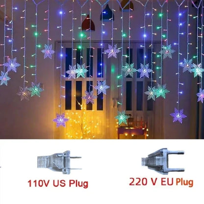 Christmas Snowflakes String Lights Flashing Fairy Curtain Garland Outdoor For Holiday Party New Year 2025 Decoration
