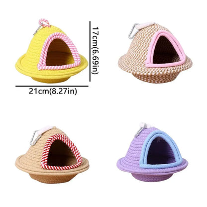 Nido jaula de pájaros para dormir abrigado, tejido a mano, a prueba de viento, cama colgante para pájaros, engrosado, resistente a las mordeduras, hábitat para mascotas, periquito