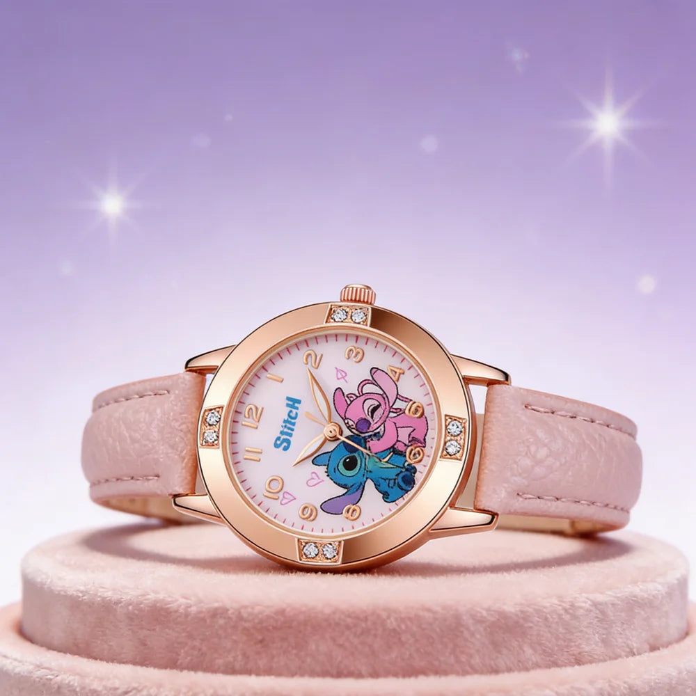 Cartoon Stitch Watches Kids Boys Girls Cute Cartoon Imitation Diamond Wristwatch Belt Student Quartz Watch Children Gifts