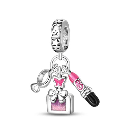 New 925 Silver Fashion Pink Princess Skirt Bag Lipstick Charms Beads Fit 3mm 925 Original Bracelet DIY Jewelry Birthday Gift