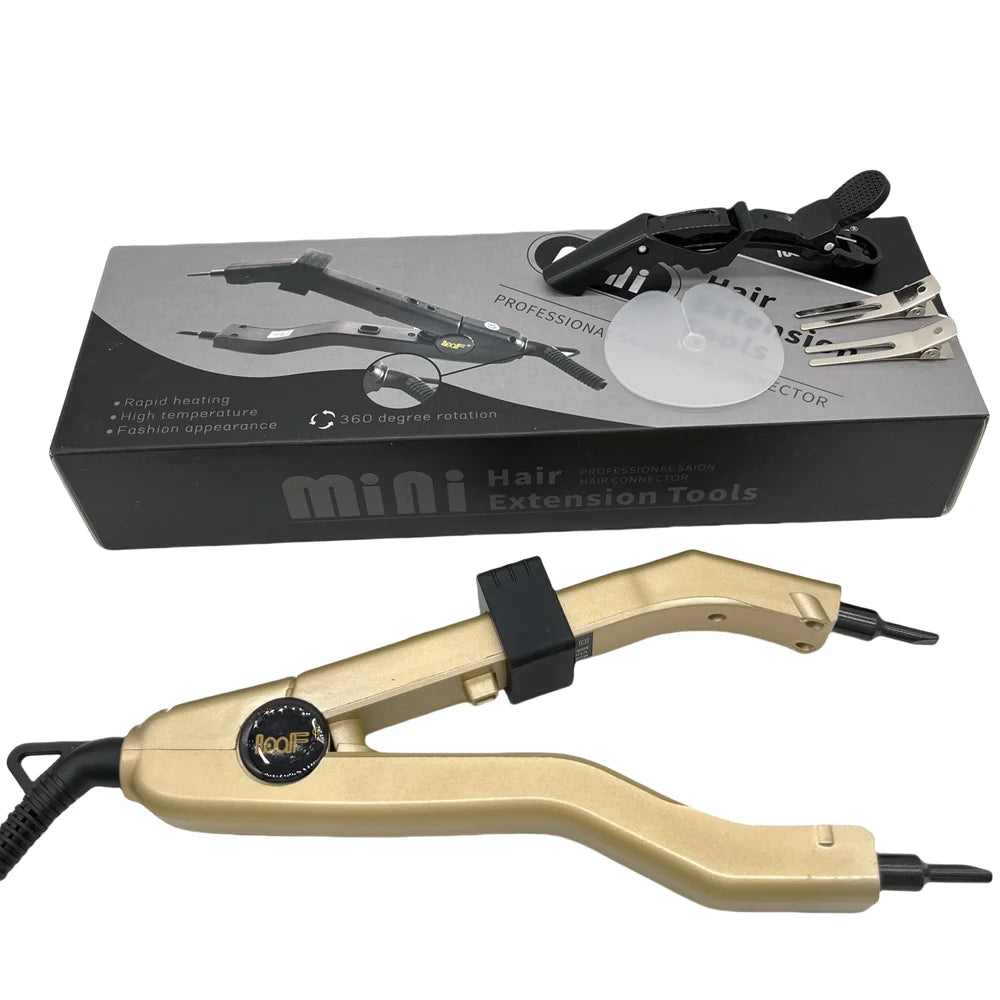 Loof golden Heat Hair Connector, Temperature Controllable Heat Iron Hair Extension Tools Kit