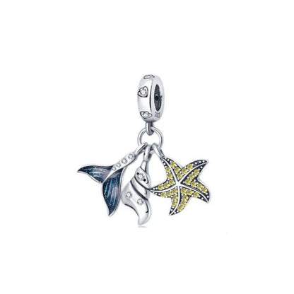 New 925 Silver Octopus crab Charm Bead Sea turtle starfish Seahorse dolphin Pendant Fit Original Bracelet Women DIY Jewelry Gift