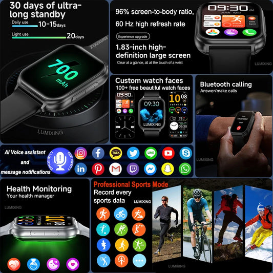 2026 New Bip 6 Pro Smart Watch Men Women Outdoor Sports Fitness Heart Rate GPS Track Bluetooth Call IP68 Waterproof Smartwatches