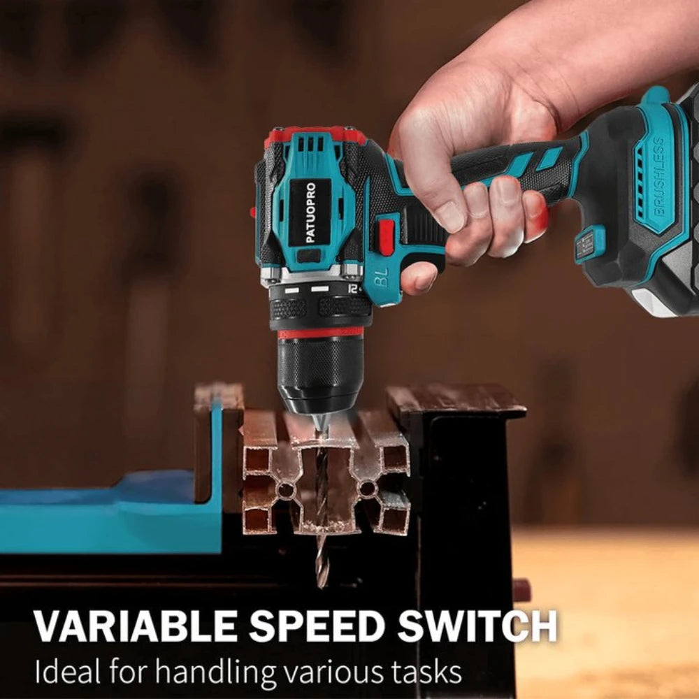 10mm Cordless Brushless Electric Drill, 2-Speed Metal Chuck Screwdriver, Home DIY Tool For Makita 18V Battery (No Battery), PATUOPRO