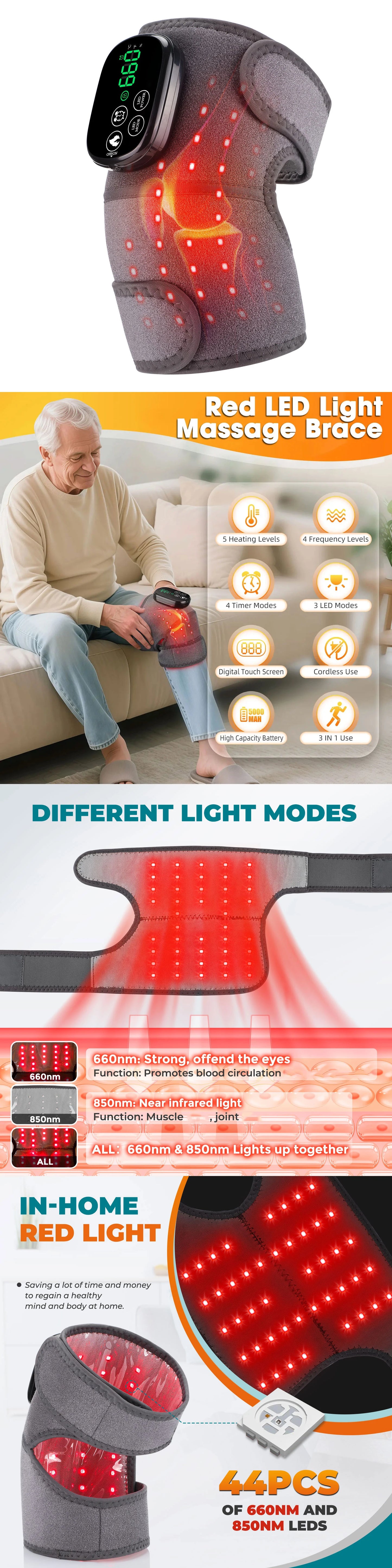 Electric Heated Vibration Knee Massage Pad, 3 in 1 Massager for Shoulder Elbow, Hot Compress Thermal Joint Brace Muscle Relaxation