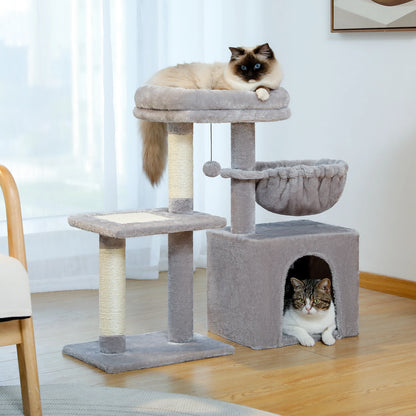 Cat tree, Cat Tower for Indoor Cats, 2 Styles Cat Activity Tree with Cat Scratching Posts, Big Hammock and Removable Top Perch Grey