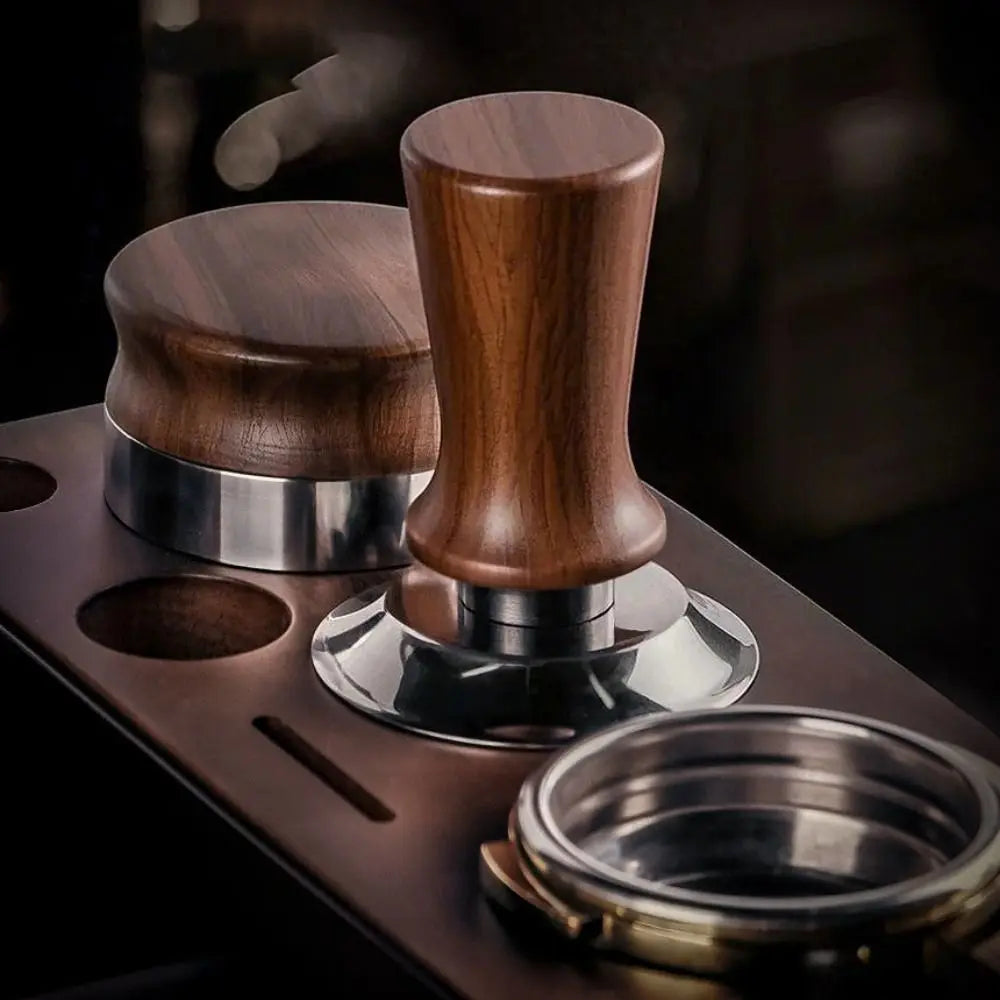 51/53/58MM Coffee Tamper Self-Rebounding Spring Design Coffee Leveler Wood Handle Flat/Threaded Bottom Coffee Powder Press