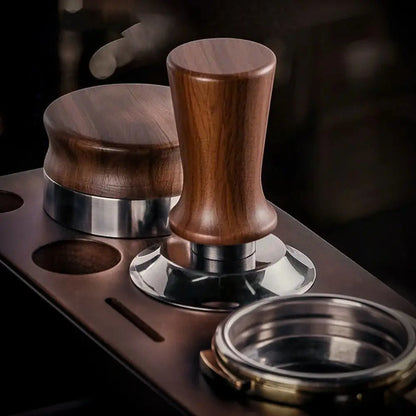 51/53/58MM Coffee Tamper Self-Rebounding Spring Design Coffee Leveler Wood Handle Flat/Threaded Bottom Coffee Powder Press