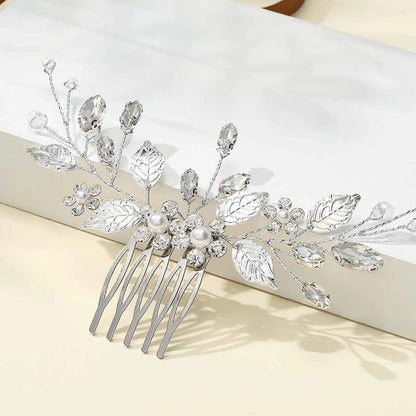 Crystal Pearl Hair Comb Clip Pin Alloy Leaf Hair Comb Handmade Headband Tiara For Women Bride Wedding Hair Accessories Jewelry