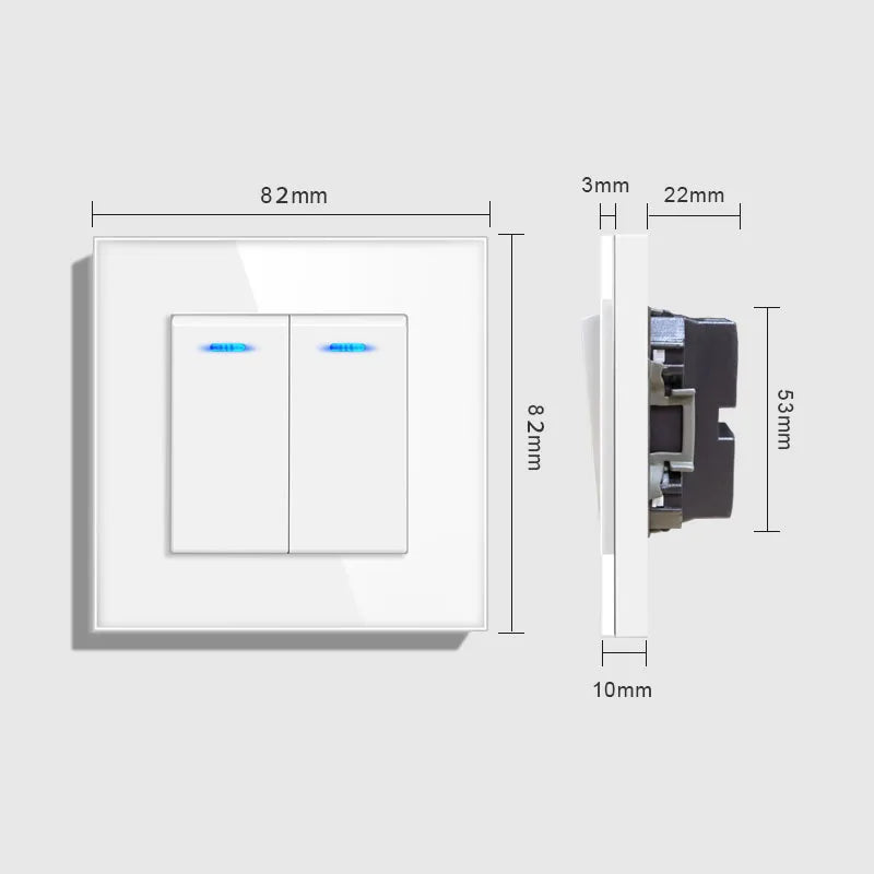 novski Crystal Tempered Glass Panel 1 Gang 1way, 1 Gang 2way, 2 Gang 1way, 2 Gang 2way, Wall Switch with LED Indicator 16A 250V