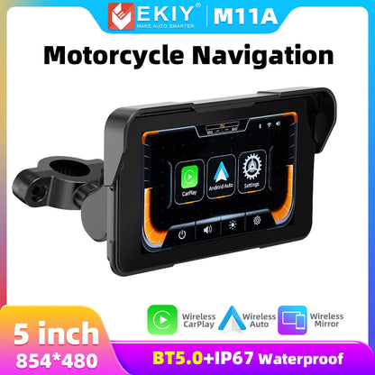 EKIY 5 inch GPS Navigation Motorcycle Wireless Carplay Android Auto IPX67 Waterproof Portable Screen BT Moto Motorbike Monitor