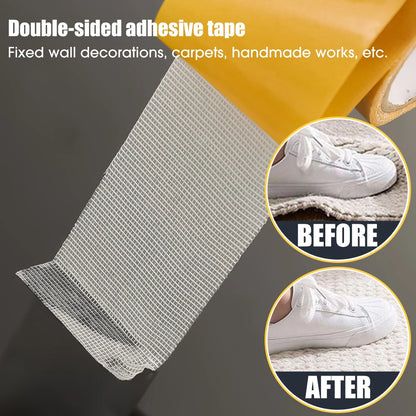 Cinta de doble cara con base de tela, transparente, de alta resistencia, autoadhesiva, con malla de fijación, impermeable, alta viscosidad, pegatinas para alfombras