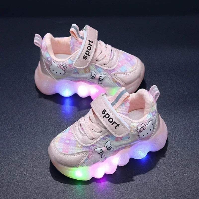 Sanrio Hello Kitty Girl Kawaii Shine Sneakers Spring and Autumn Student Cartoon Child Non-Slip Casual Shoes New Style