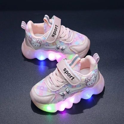 Sanrio Hello Kitty Girl Kawaii Shine Sneakers Spring and Autumn Student Cartoon Child Non-Slip Casual Shoes New Style