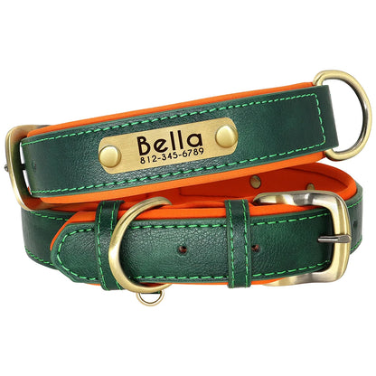 Customized Leather Dog Collar Leash Set, Soft Padded Leather Collar For Small Medium Large Dogs With Free Engraved Nameplate