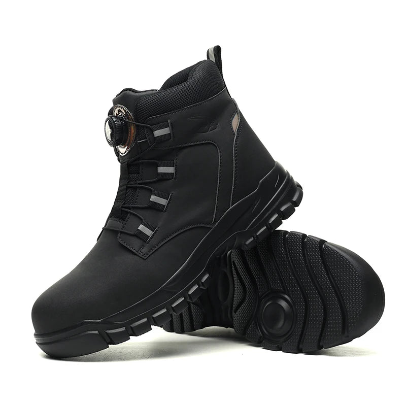 Rotating Button Work Shoes for Men Anti Puncture Work Sneakers Waterproof Work Safety Shoes Non Slip Steel Toe Tactical Boots